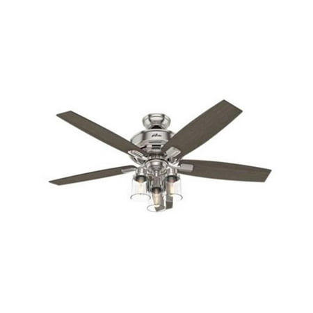 Hunter - Bennett Indoor Ceiling Fan With Light, Remote, 52-inch, Brushed Nickel, Rustic-style, 3-speed WhisperWind Motor, 54190, for Living Rooms, Bedrooms