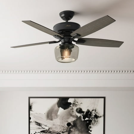 Hunter - Bennett Indoor Ceiling Fan With Light, Remote, 52-inch, Matte Black, Rustic-style, 3-speed WhisperWind Motor, 54187, for living rooms, bedrooms, home offices, kitchens