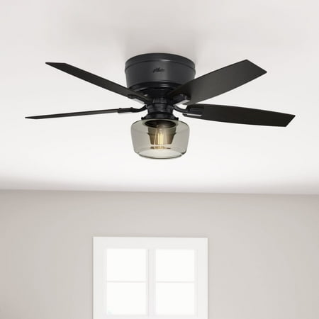 Hunter - Bennett Indoor Low Profile Ceiling Fan With Light, Remote, 52-inch, Matte Black, Rustic-style, 3-speed WhisperWind Motor, 53393, for Living Rooms, Bedrooms