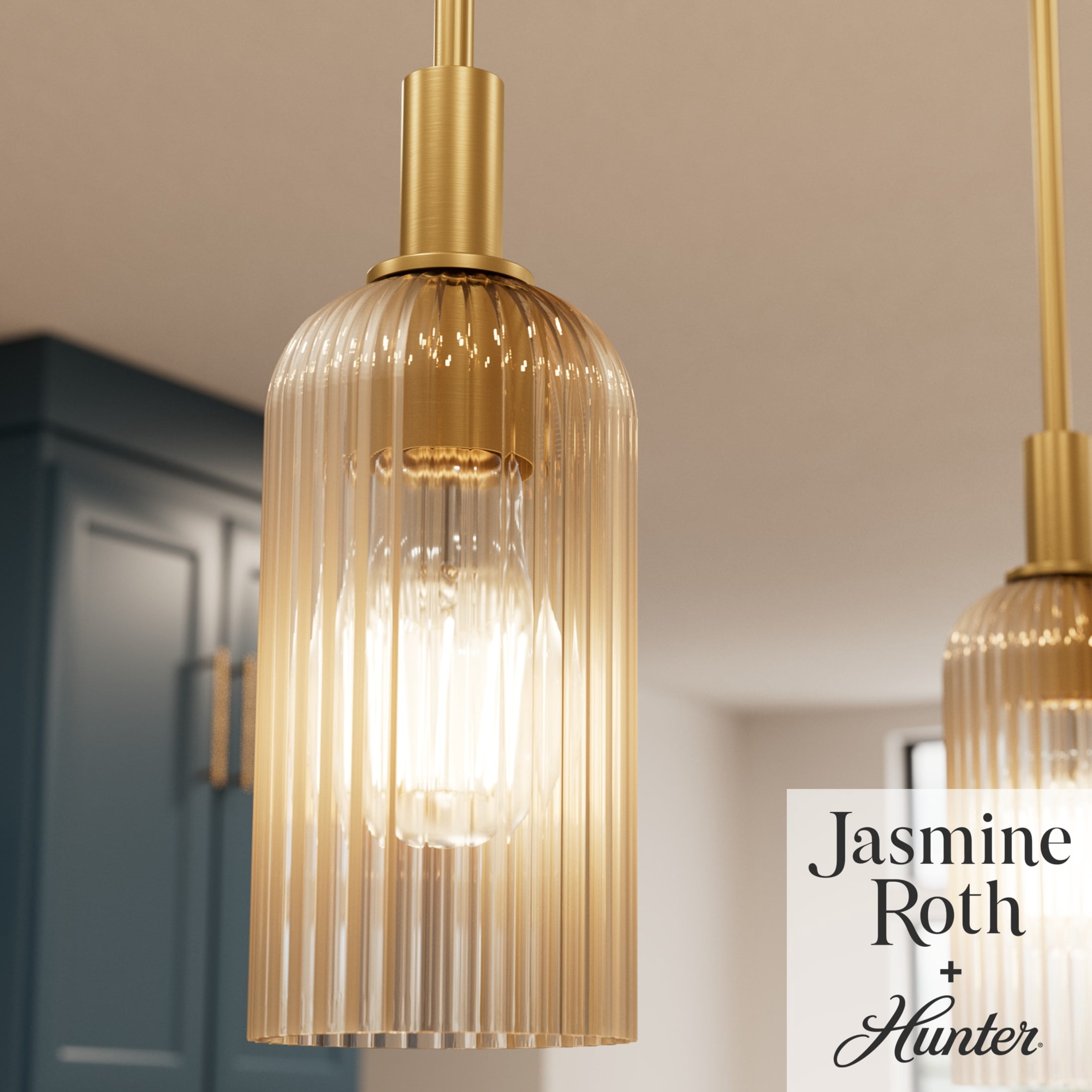 Hunter Beverly Glen Luxe Gold Pendant - Glass 1 Light Fixture - Walmart.com