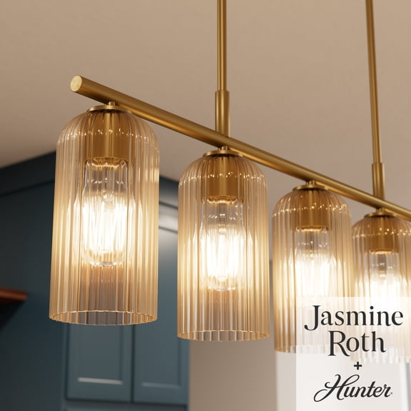 Hunter - Beverly Glen 5-light Luxe Gold, Large Chandelier, Dimmable, Transitional Style, Dome Shaped, for Bedrooms, Dining, Living Rooms - 13233