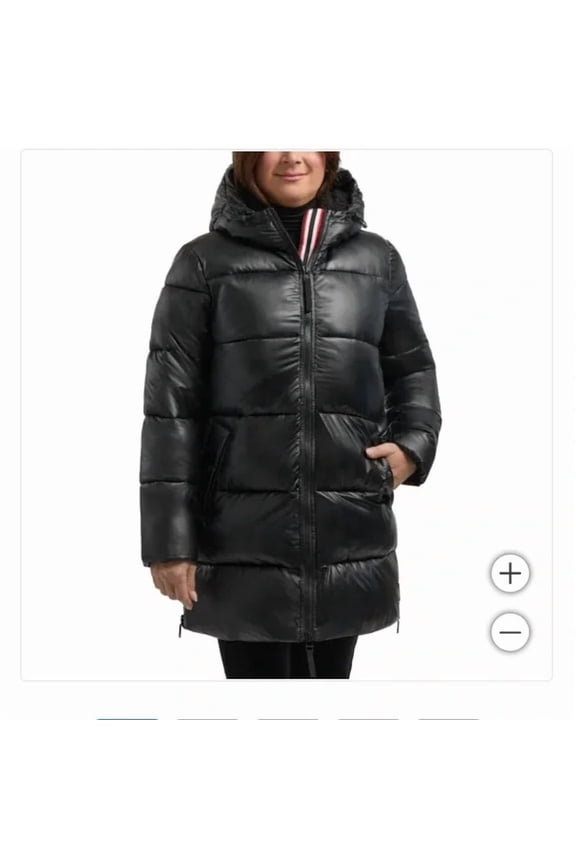 Black Puffer Jacket, Adjustable Hood, Welt Pockets, Outerwear Jacket Black, Large