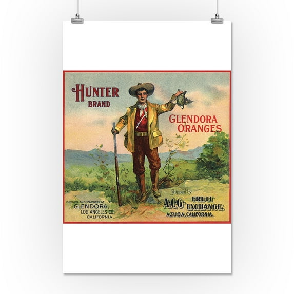 Hunter Brand - Glendora, California - Citrus Crate Label (16x24 Giclee Gallery Print, Wall Decor Travel Poster)