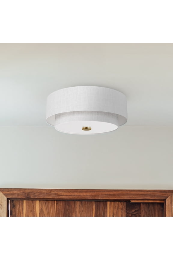 - Brookside 2-light Luxe Gold, Medium Size Flush Mount Light, Dimmable, Transitional Style, Drum Shaped, for Bedrooms, Dining, Living Rooms - 48122