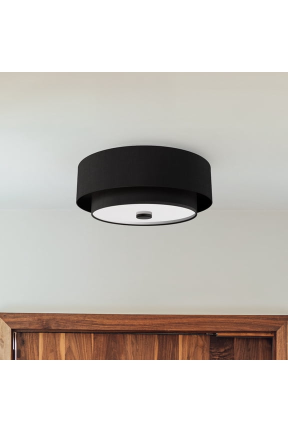 - Brookside 2-light Matte Black, Medium Size Flush Mount Light, Dimmable, Transitional Style, Drum Shaped, for Bedrooms, Dining, Living Rooms - 48123