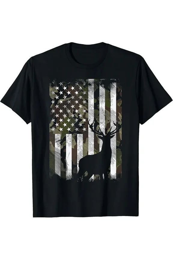 Hunter Buck Silhouette American Flag Men Gift Short Sleeve Graphic Tee