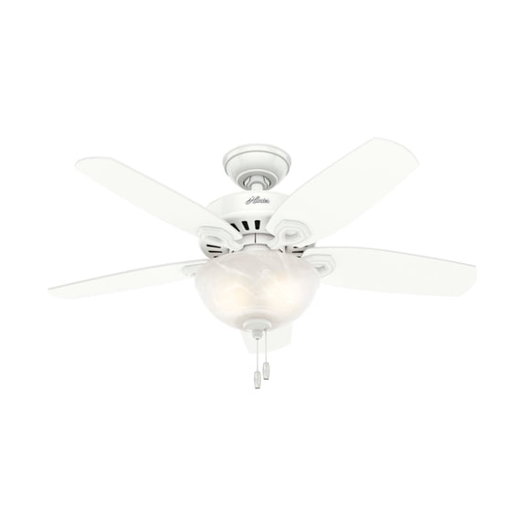 Hunter 42 inch Indoor Ceiling Fan with LED Light - White Ceiling Fan with Pull Chain, For Bedroom or Living Room, Standard Mount, No Remote, 5 Blades, Includes Bulbs - Builder 52217, Snow White