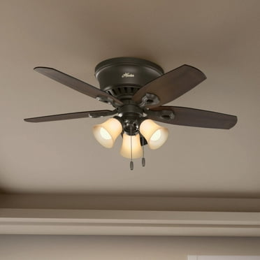 Hunter - Builder Indoor Low Profile Ceiling Fan With Light, 42-inch, New Bronze, Traditional-style, 3-speed WhisperWind Motor, 51091, for living rooms, bedrooms, home offices, kitchens