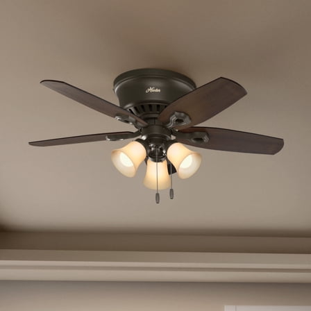 Hunter 42 inch Indoor Ceiling Fan with LED Lights - Bronze Ceiling Fan with Pull Chain, For Bedroom, Living Room, or Kitchen, Low Profile Mount, No Remote, 5 Blades - Builder 51091, New Bronze