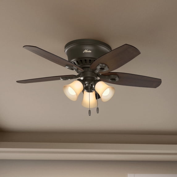 Hunter 42 inch Indoor Ceiling Fan with LED Lights - Bronze Ceiling Fan with Pull Chain, For Bedroom, Living Room, or Kitchen, Low Profile Mount, No Remote, 5 Blades - Builder 51091, New Bronze