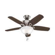 Hunter 42 inch Indoor Ceiling Fan with LED Light - Ceiling Fan with Pull Chain, For Bedroom or Living Room, Standard Mount, No Remote, 5 Blades, Includes Bulbs - Builder 52219, Brushed Nickel