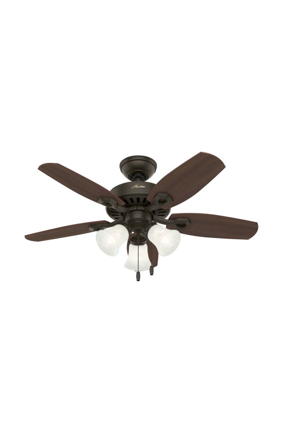42 inch Indoor Ceiling Fan with LED Lights - Bronze Ceiling Fan with Pull Chain, For Bedroom or Living Room, Standard Mount, No Remote, 5 Blades, Includes Bulbs - Builder 52107, New Bronze