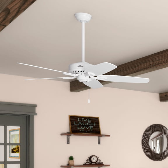 Hunter - Builder Indoor Ceiling Fan, 52-inch, Snow White, Traditional-style, 3-speed WhisperWind Motor, 53240, for living rooms, bedrooms, home offices, kitchens