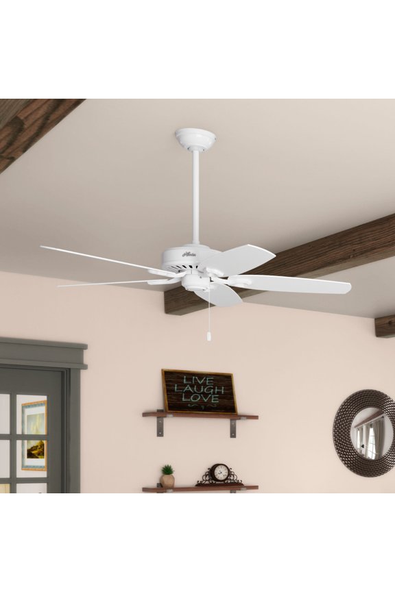 - Builder Indoor Ceiling Fan, 52-inch, Snow White, Traditional-style, 3-speed WhisperWind Motor, 53240, for living rooms, bedrooms, home offices, kitchens