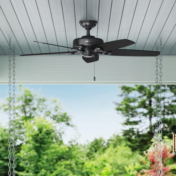 Hunter 52 inch Outdoor or Indoor Ceiling Fan No Light with Pull Chain - Black Ceiling Fan without Light, Standard Mount, 5 Blades, For Patio, Porch, Living Room - Builder Elite 53294, Matte Black