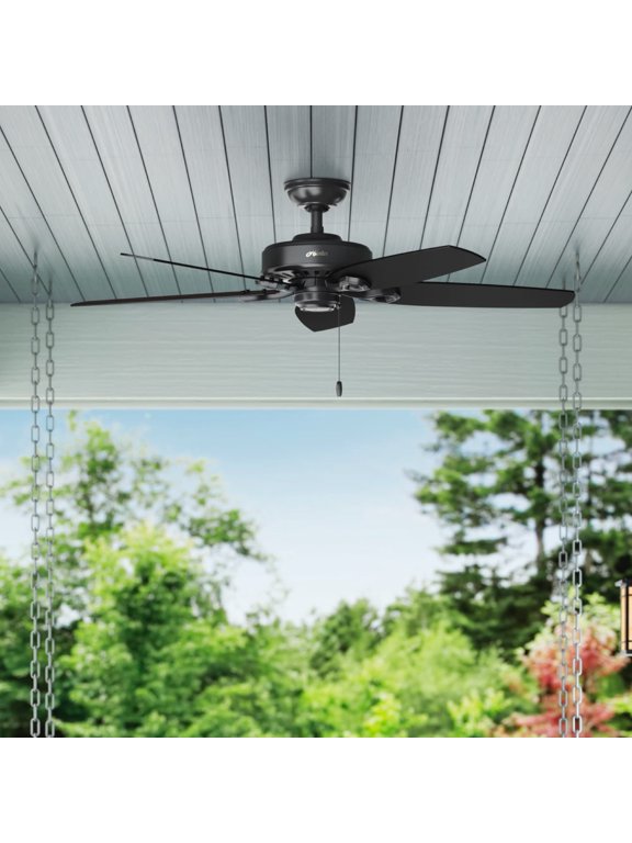 52 inch Outdoor or Indoor Ceiling Fan No Light with Pull Chain - Black Ceiling Fan without Light, Standard Mount, 5 Blades, For Patio, Porch, Living Room - Builder Elite 53294, Matte Black