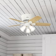 Hunter 42 inch Indoor Ceiling Fan with LED Lights - White Ceiling Fan with Pull Chain, For Bedroom, Living Room, or Kitchen, Low Profile Mount, No Remote, 5 Blades - Builder 51090, Snow White