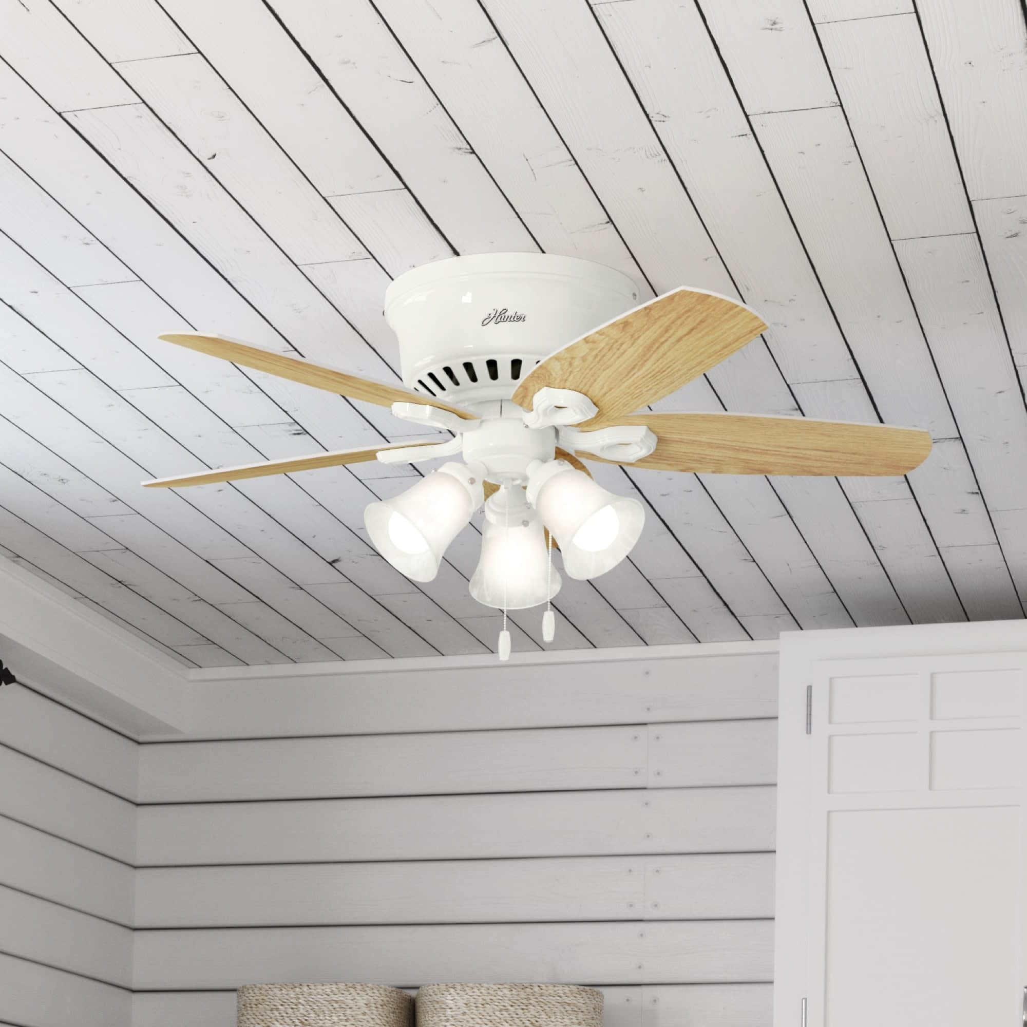 Snow White 42" Low Profile Ceiling Fan with LED Lights & WhisperWind Motor