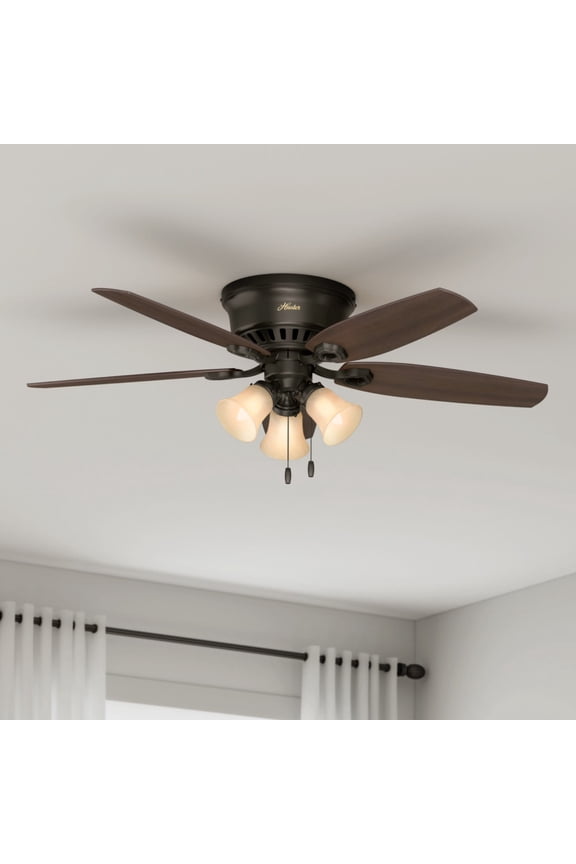 - Builder Indoor Low Profile Ceiling Fan With Light, 52-inch, New Bronze, Traditional-style, 3-speed WhisperWind Motor, 53327, for Living Rooms, Bedrooms