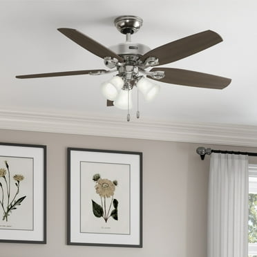 Hunter - Builder Indoor Ceiling Fan With Light, 52-inch, Brushed Nickel, Traditional-style, 3-speed WhisperWind Motor, 53237, for living rooms, bedrooms, home offices, kitchens