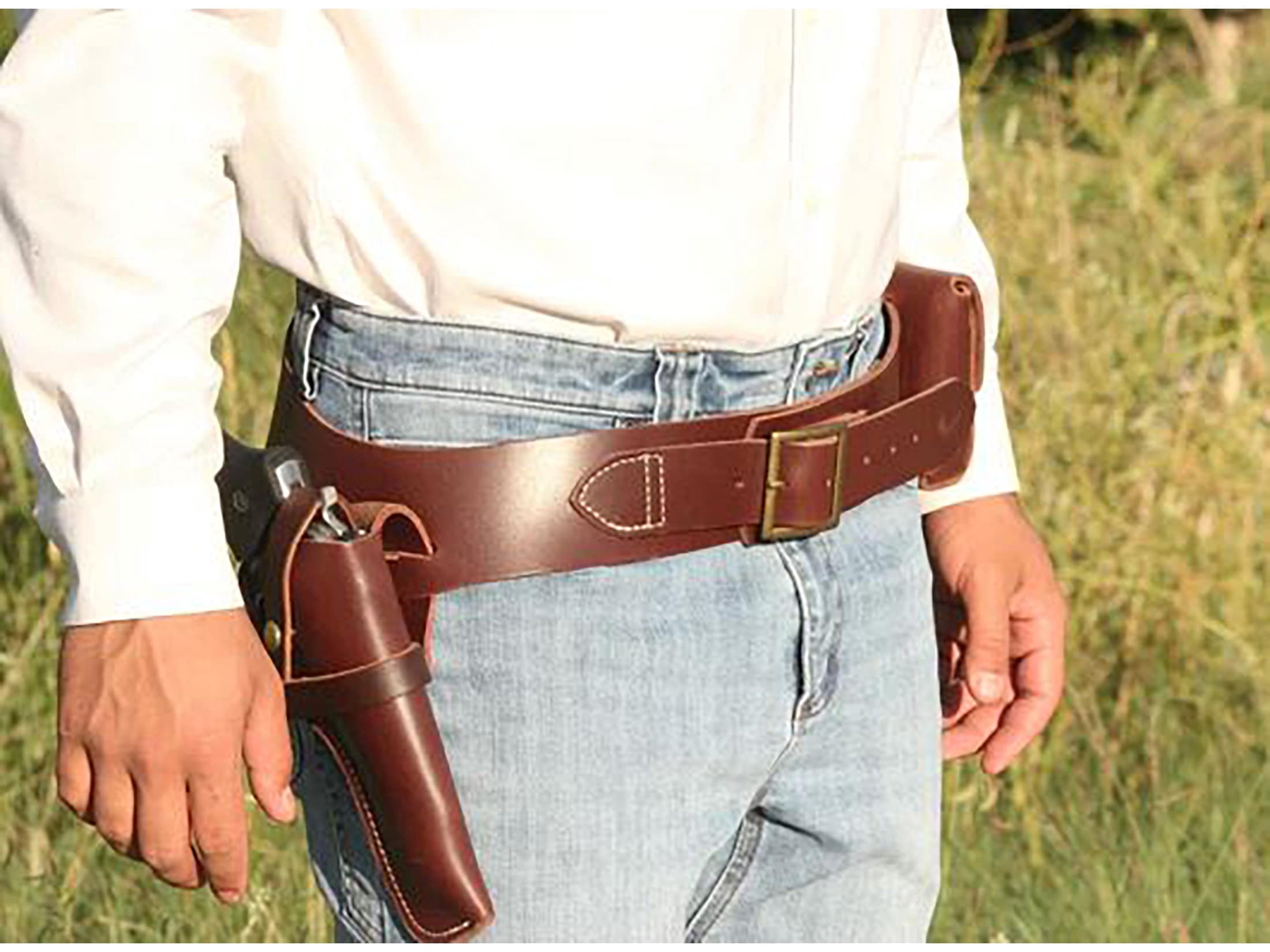 Hunter Buscadero Cap and Ball Revolver Gun Belt Leather Brown Large