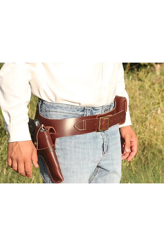 Buscadero Cap and Ball Revolver Gun Belt Leather Brown Large
