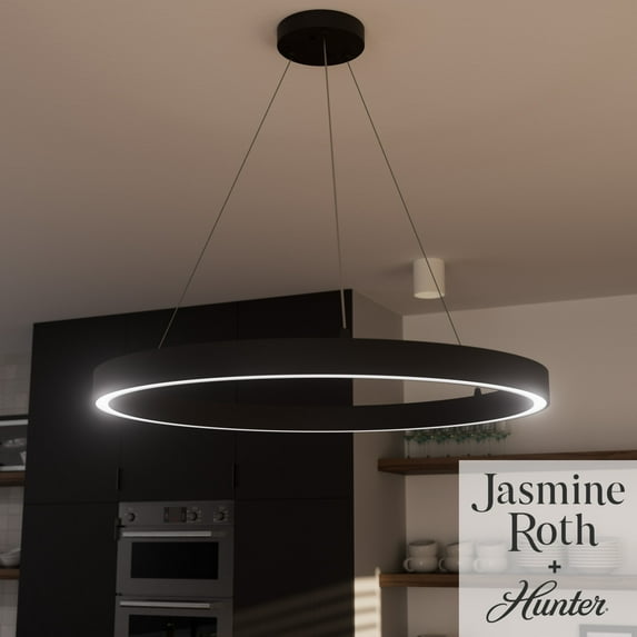 Hunter - Canoga NA-light Matte Black, Large Chandelier, Dimmable, Modern Style, Round Shaped, for Bedrooms, Dining, Living Rooms - 13120