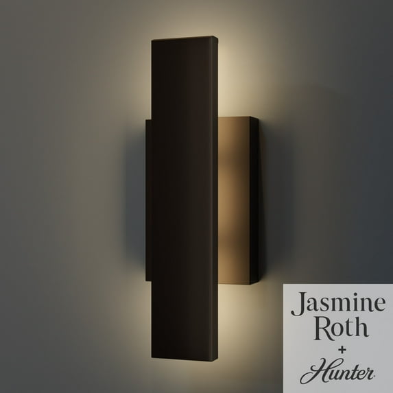 Hunter - Canoga 1-light Matte Black, Medium Size Sconce Light, Dimmable, Modern Style, Rectangle Shaped, for Bedrooms, Kitchens, Dining, Living Rooms - 13132