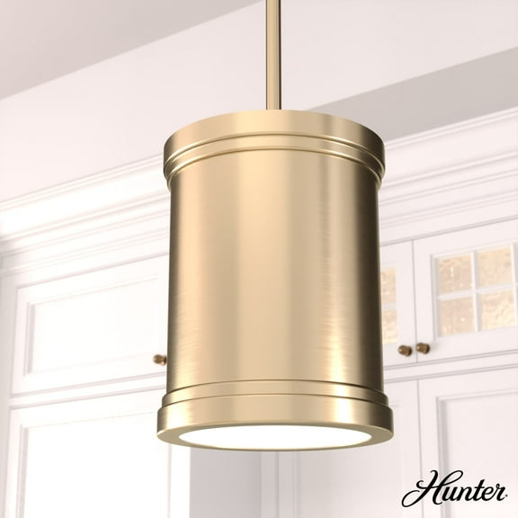 Hunter - Capshaw 1-light Alturas Gold, Mini Pendant Light, Dimmable, Cylinder Shaped, for Bedrooms, Dining, Living Rooms - 19615