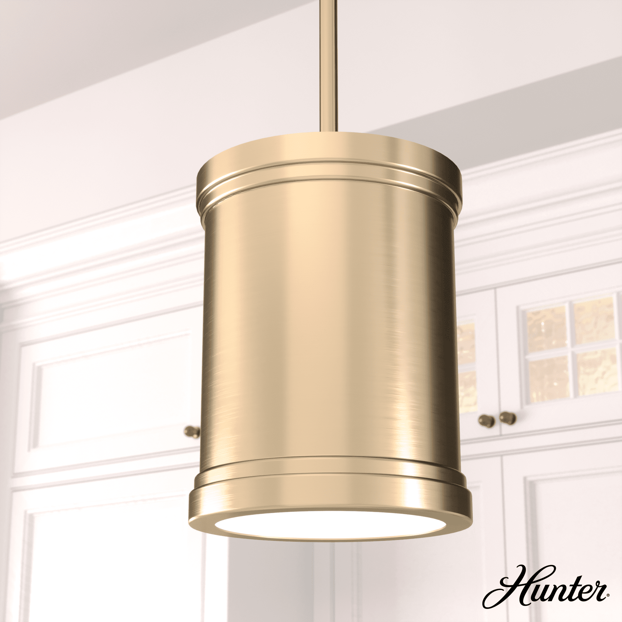 Alturas Gold Painted Cased White Glass Drum Pendant Light