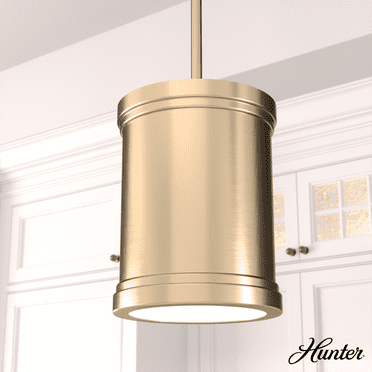 Hunter - Capshaw 1-light Alturas Gold, Mini Pendant Light, Dimmable, Cylinder Shaped, for Bedrooms, Kitchens, Dining, Living Rooms - 19615