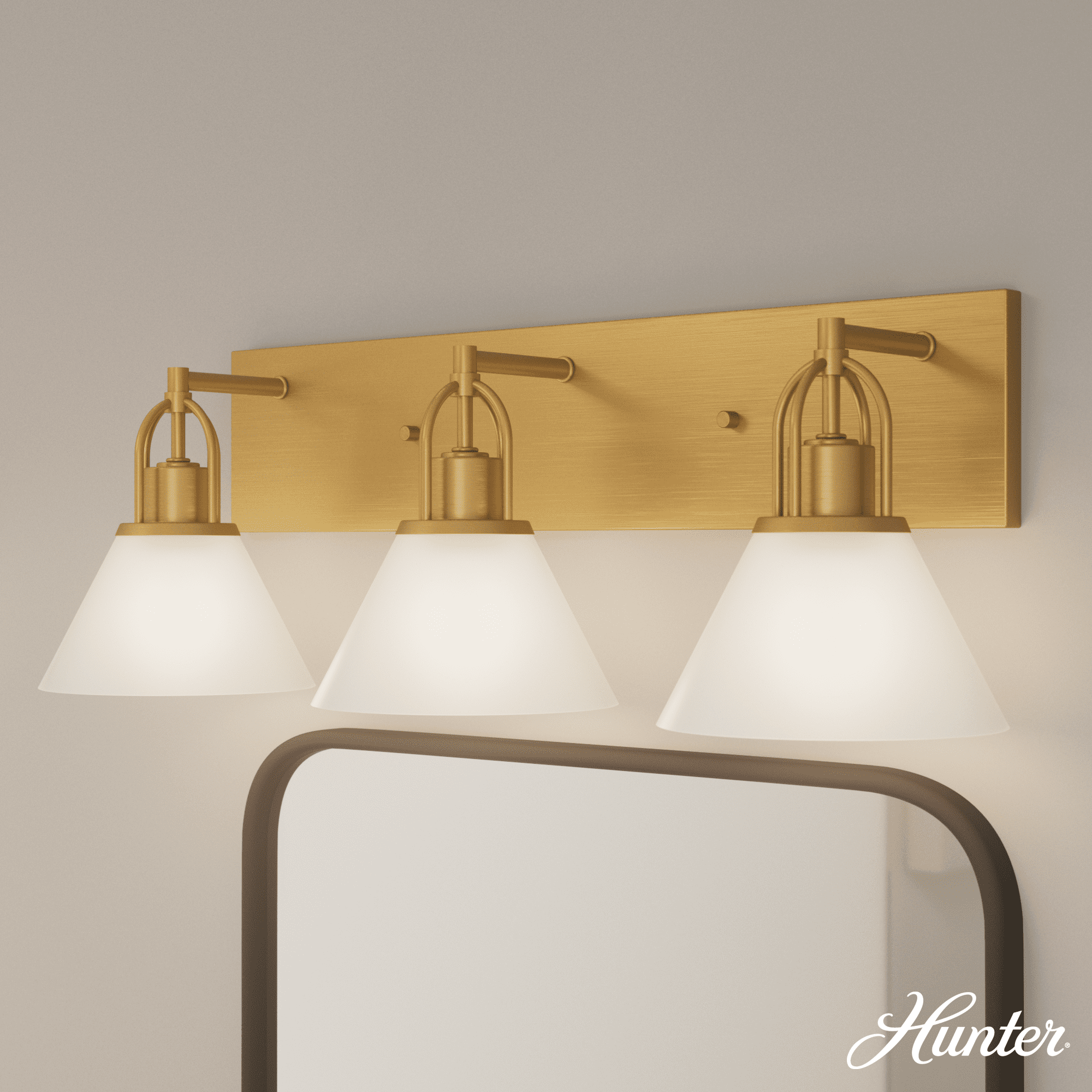 Luxe Gold 27.25" Dimmable 3-Light Vanity with White Glass Shades