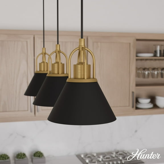 Hunter - Carrington Isle 3-light Luxe Gold, Large Cluster Light, Dimmable, Casual Style, Linear Shaped, for Bedrooms, Dining, Living Rooms - 13174