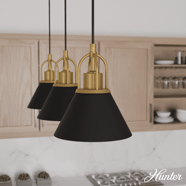Hunter - Carrington Isle 3-light Luxe Gold, Large Cluster Light, Dimmable, Casual Style, Linear Shaped, for Bedrooms, Kitchens, Dining, Living Rooms - 13174