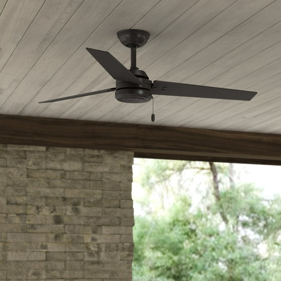 Hunter 52 inch Outdoor or Indoor Ceiling Fan No Light - Bronze Ceiling Fan without Light, For Patio, Porch, Garage, or Living Room, Standard Mount, 3 Blades, Pull Chain - Cassius 59261, New Bronze