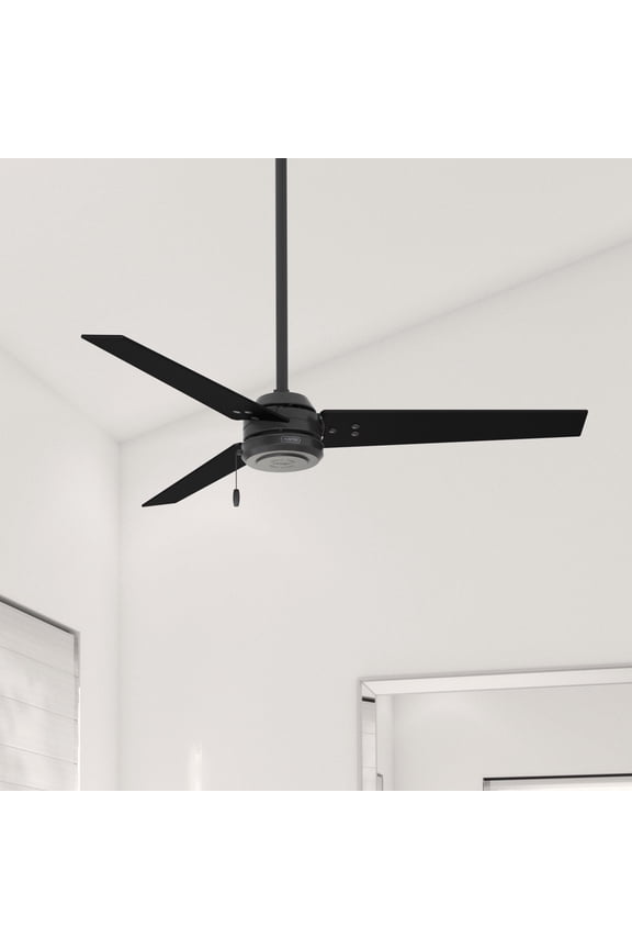 52 inch Outdoor or Indoor Ceiling Fan No Light - Black Ceiling Fan without Light, For Patio, Porch, Garage, or Living Room, Standard Mount, 3 Blades, Pull Chain - Cassius 59264, Matte Black