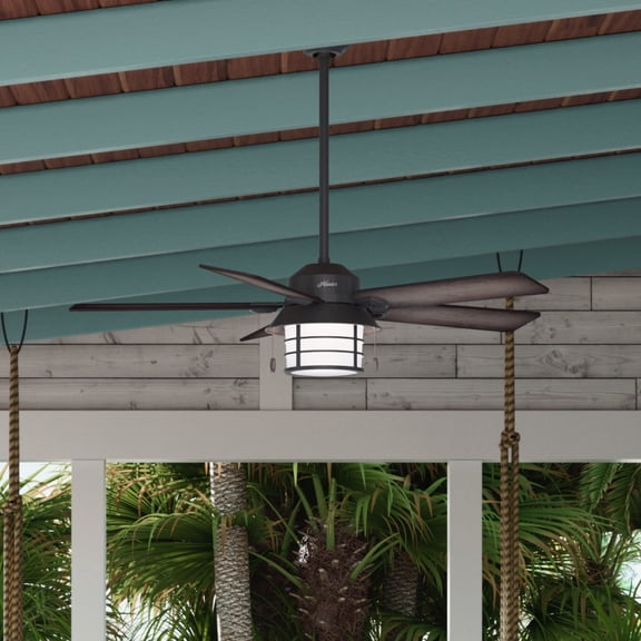 Hunter 54 inch Outdoor or Indoor Ceiling Fan with LED Light - Rustic Ceiling Fan with Pull Chain, For Bedroom, Living Room, or Patio, Standard Mount, No Remote - Key Biscayne 59135, Weathered Zinc