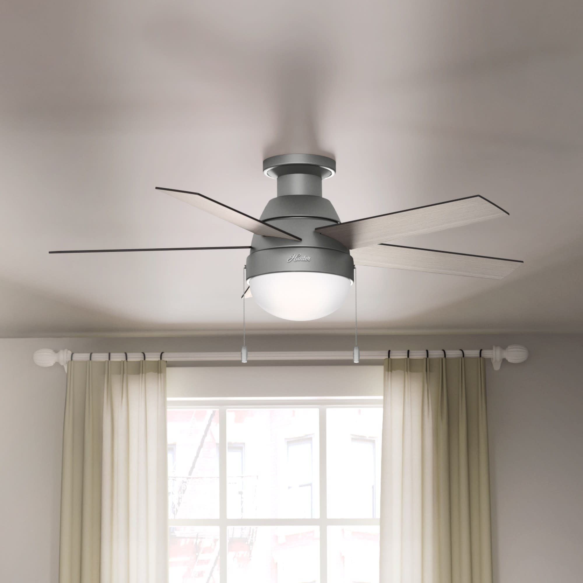 46" Matte Silver Low Profile Ceiling Fan with LED Light