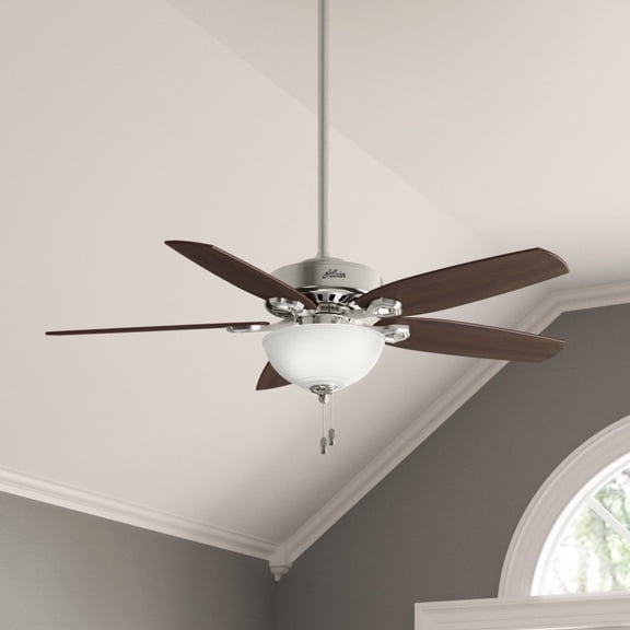 Hunter 52 inch Indoor Ceiling Fan with LED Light - Ceiling Fan with Pull Chain, For Bedroom or Living Room, Standard Mount, No Remote, 5 Blades, Includes Bulbs - Builder Deluxe 53090, Brushed Nickel
