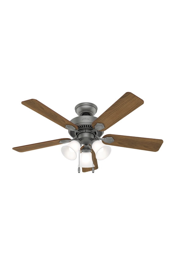 44 inch Indoor Ceiling Fan with LED Lights - Ceiling Fan with Pull Chain, For Bedroom, Living Room, or Kitchen, Standard Mount, No Remote, 5 Blades - Swanson 50882, Matte Silver