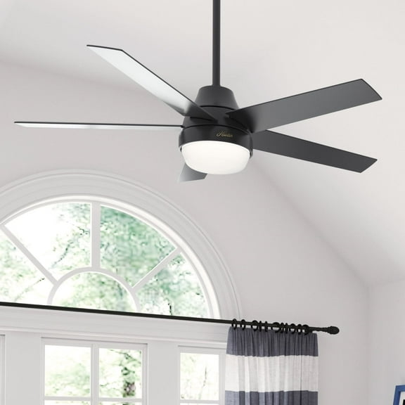 Hunter 52 inch Indoor Ceiling Fan with LED Light and Remote Control - Black Modern Smart Ceiling Fan, Standard Mount, 5 Blades, For Bedroom, Living Room, or Kitchen, Quiet- Aerodyne 51314, Matte Blac