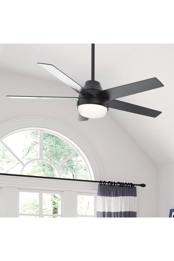 52 inch Indoor Ceiling Fan with LED Light and Remote Control - Black Modern Smart Ceiling Fan, Standard Mount, 5 Blades, For Bedroom, Living Room, or Kitchen, Quiet- Aerodyne 51314, Matte Blac