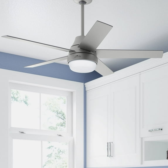 Hunter 52 inch Indoor Ceiling Fan with LED Light and Remote Control - Silver Modern Smart Ceiling Fan, Standard Mount, 5 Blades, For Bedroom, Living Room, or Kitchen - Aerodyne 51315, Matte Silver