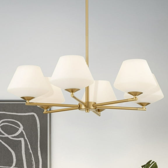 Hunter - Celestial Valley 6-light Alturas Gold, Large Chandelier, Dimmable, Modern Style, Candle Shaped, for Bedrooms, Dining, Living Rooms - 48097