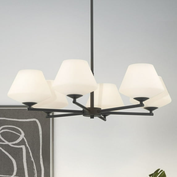 Hunter - Celestial Valley 6-light Matte Black, Large Chandelier, Dimmable, Modern Style, Candle Shaped, for Bedrooms, Dining, Living Rooms - 48096