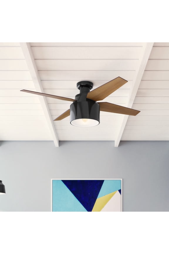 52 inch Indoor Ceiling Fan with LED Light and Remote Control - Black Modern Ceiling Fan, Low Profile Mount, 4 Blades, For Bedroom, Living Room, or Kitchen, Quiet - Cranbrook 59259, Gloss Black
