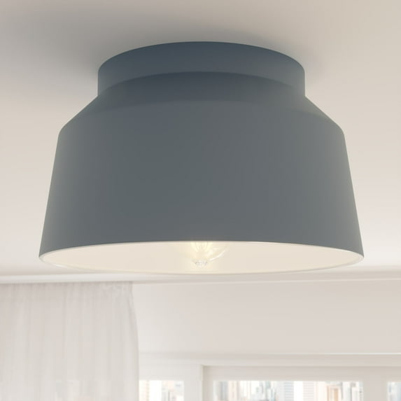 Hunter - Cranbrook 1-light Indigo Blue, Medium Size Flush Mount Light, Dimmable, Modern Style, Bell Shaped, for Bedrooms, Dining, Living Rooms - 19173