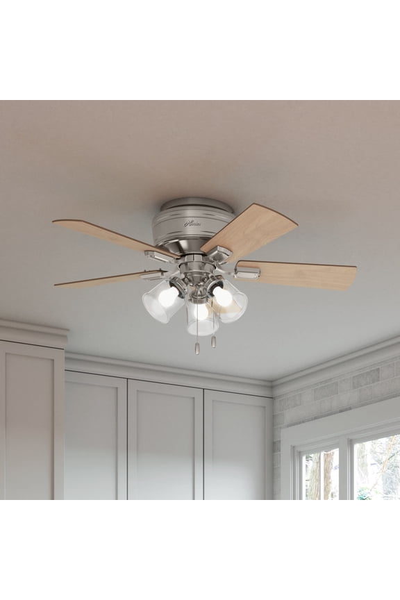 42 inch Indoor Ceiling Fan with LED Lights and Pull Chain - Low Profile Mount Ceiling Fan, 5 Blades, For Bedroom, Living Room, or Kitchen, Quiet - Crestfield 52154, Brushed Nickel