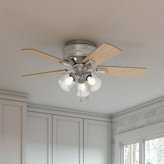 Hunter - Crestfield Indoor Low Profile Ceiling Fan With Light, 42-inch, Brushed Nickel, Casual-style, 3-speed WhisperWind Motor, 52154, for Living Rooms, Bedrooms