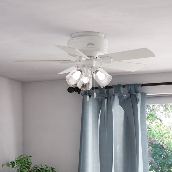 Hunter 42 inch Indoor Ceiling Fan with LED Lights and Pull Chain - Low Profile Mount White Ceiling Fan, 5 Blades, For Bedroom, Living Room, or Kitchen, Quiet - Crestfield 52152, Fresh White